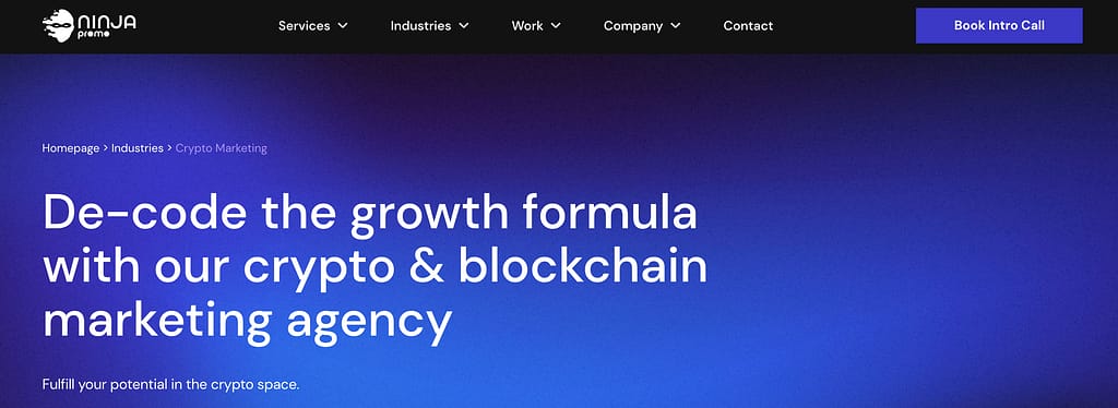 Ninjapromo crypto agency screenshot