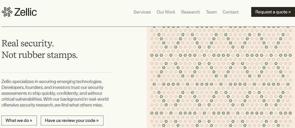 Zellic crypto audit company website screenshot