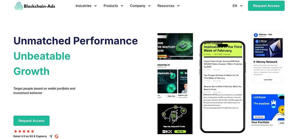 blockchain ads homepage screenshot crypto ad network
