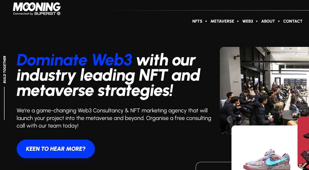 Mooning crypto user acquisition agency homepage screenshot