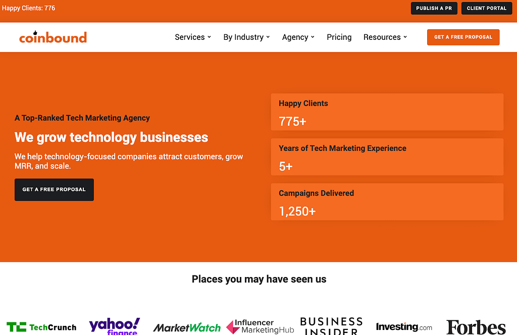 Coinbound Tech Marketing Agency Homepage