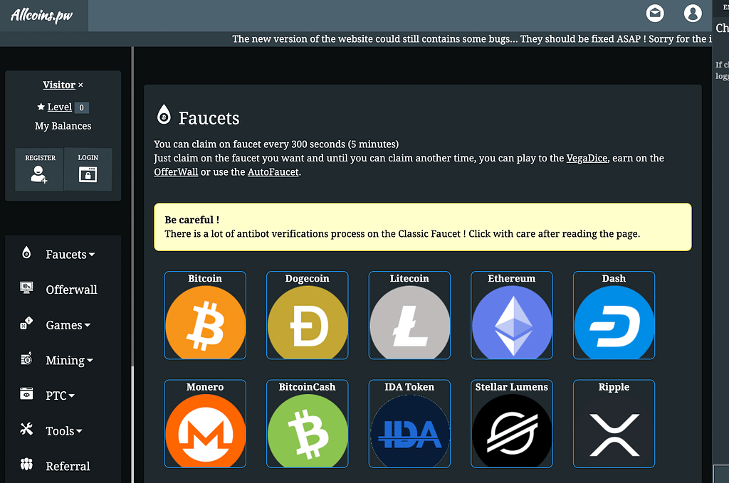 Allcoins.pw faucet site screenshot