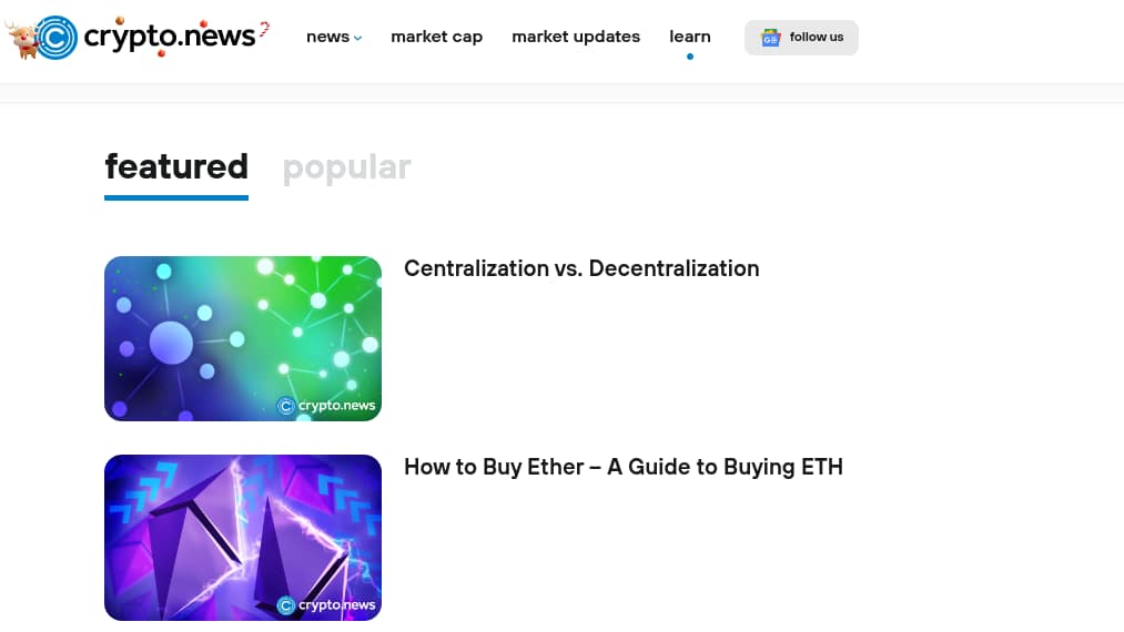 crypto.news screenshot - Best cyrpto blogs to follow