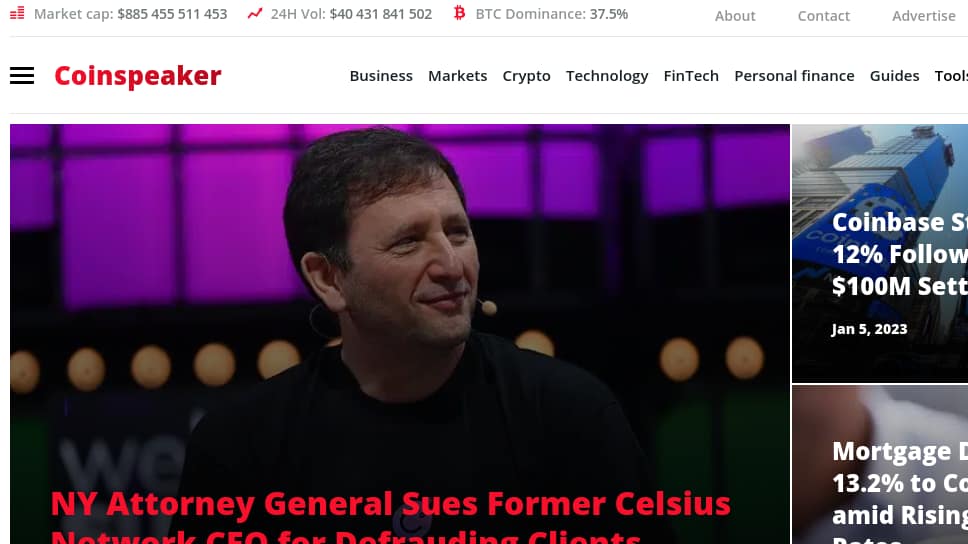 Coinspeaker screenshot - Best cyrpto blogs to follow