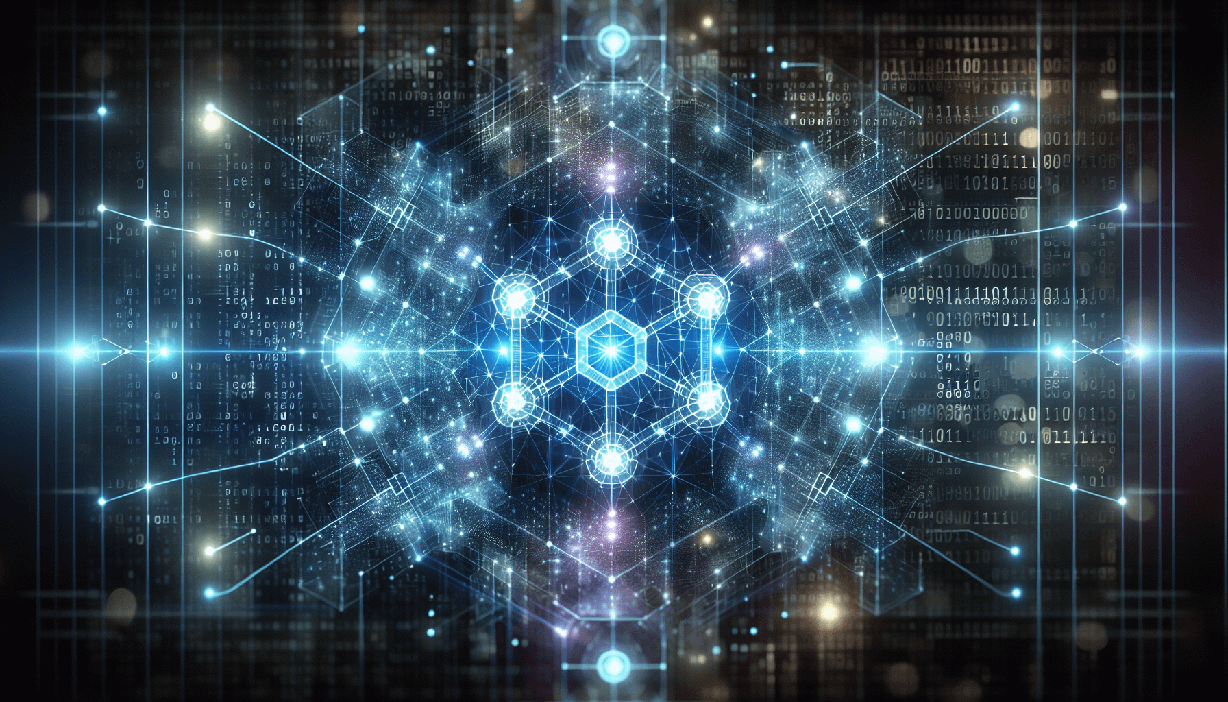An abstract illustration of blockchain technology with interconnected nodes
